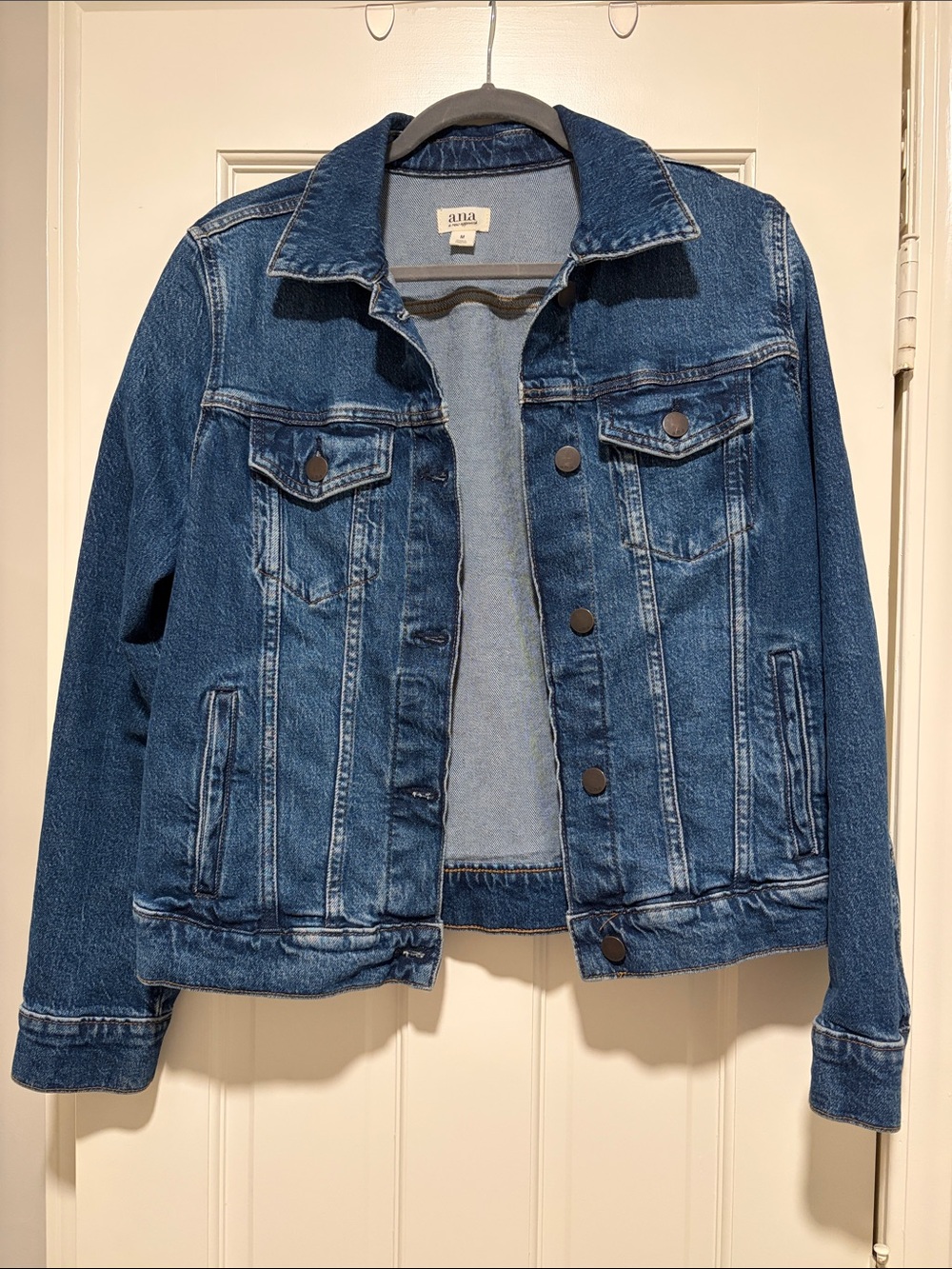 a.n.a Women's Dark Blue Denim Trucker Jacket
